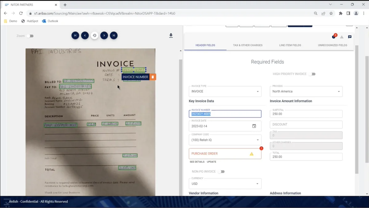 Invoice exception details before and after the refresh — Before