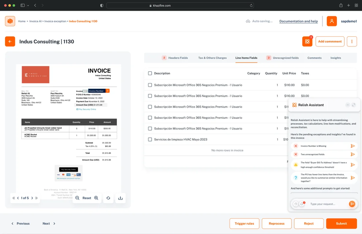 Two explorations of the invoice view with the assistant pane