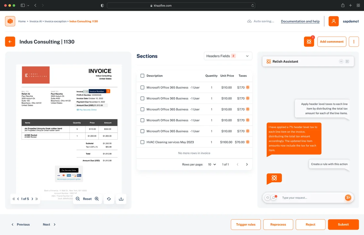 Two explorations of the invoice view with the assistant pane